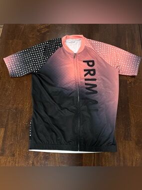 Primal Pink to Black Ombré Polka Dot Sleeve Cycling Jersey Women’s Size Large
